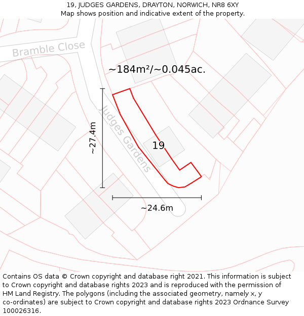 19, JUDGES GARDENS, DRAYTON, NORWICH, NR8 6XY: Plot and title map