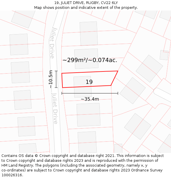 19, JULIET DRIVE, RUGBY, CV22 6LY: Plot and title map