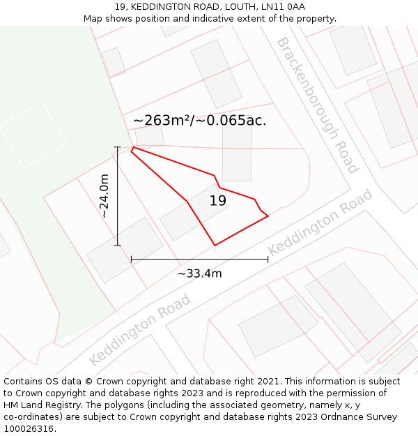 19, KEDDINGTON ROAD, LOUTH, LN11 0AA: Plot and title map