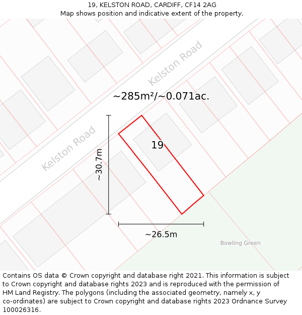 19, KELSTON ROAD, CARDIFF, CF14 2AG: Plot and title map