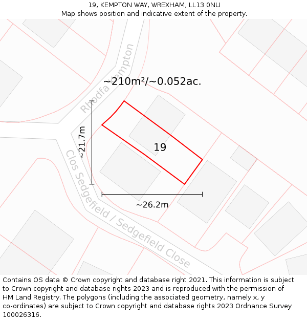 19, KEMPTON WAY, WREXHAM, LL13 0NU: Plot and title map