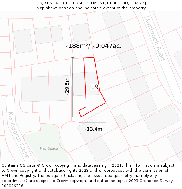 19, KENILWORTH CLOSE, BELMONT, HEREFORD, HR2 7ZJ: Plot and title map