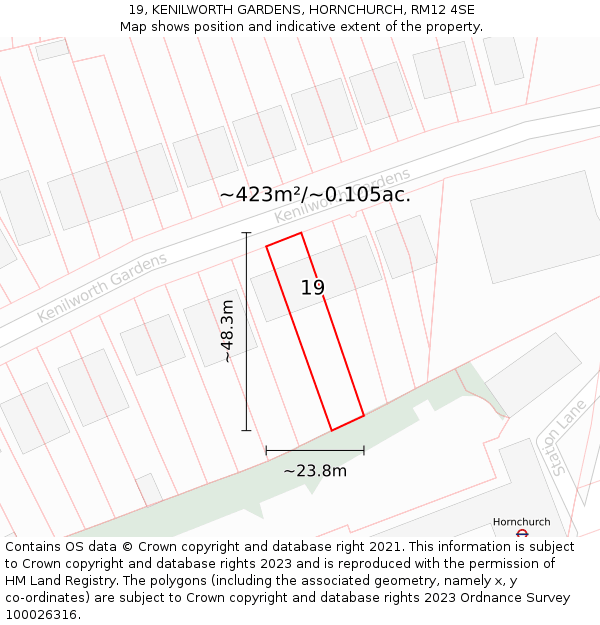 19, KENILWORTH GARDENS, HORNCHURCH, RM12 4SE: Plot and title map