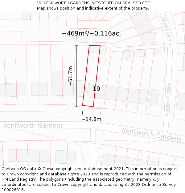 19, KENILWORTH GARDENS, WESTCLIFF-ON-SEA, SS0 0BE: Plot and title map