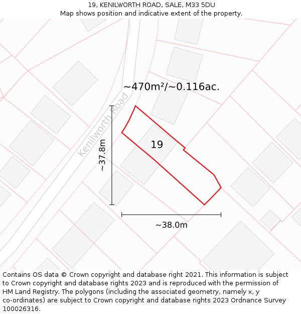 19, KENILWORTH ROAD, SALE, M33 5DU: Plot and title map