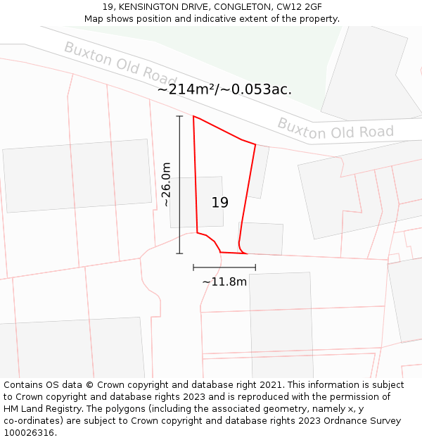 19, KENSINGTON DRIVE, CONGLETON, CW12 2GF: Plot and title map