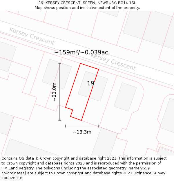 19, KERSEY CRESCENT, SPEEN, NEWBURY, RG14 1SL: Plot and title map