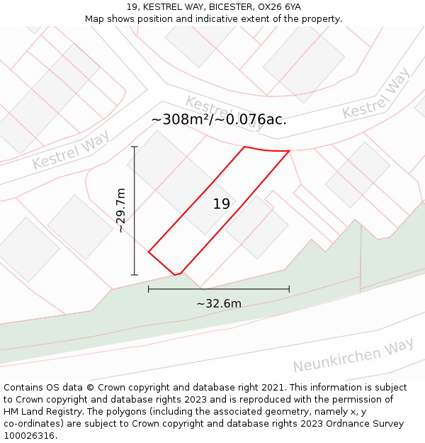 19, KESTREL WAY, BICESTER, OX26 6YA: Plot and title map