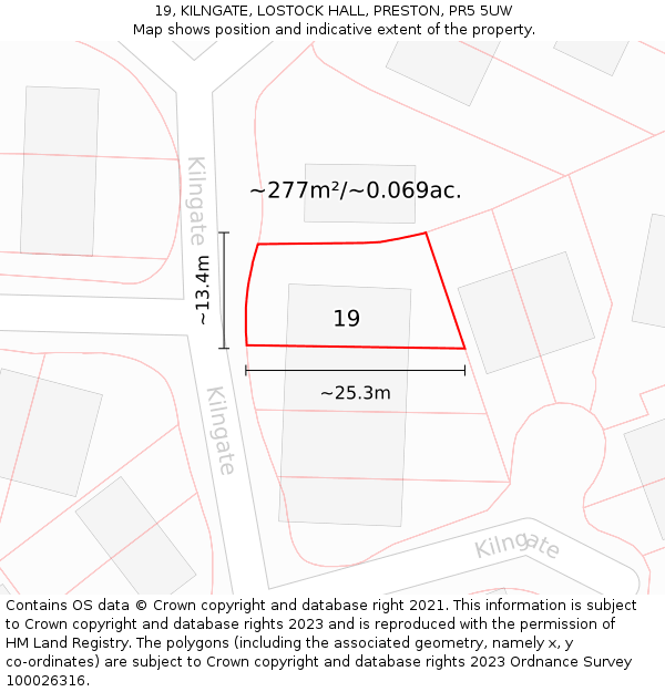 19, KILNGATE, LOSTOCK HALL, PRESTON, PR5 5UW: Plot and title map