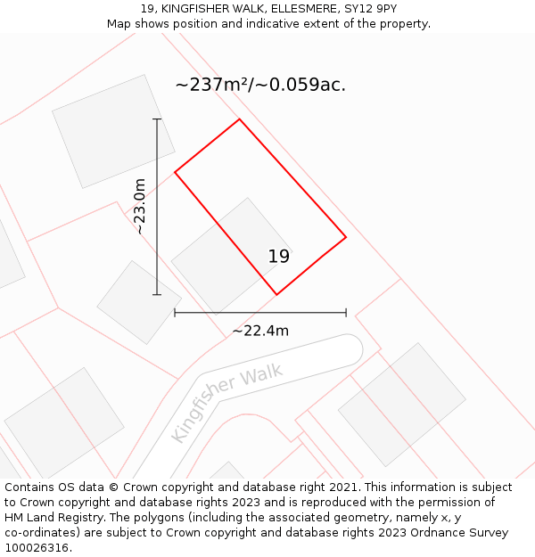 19, KINGFISHER WALK, ELLESMERE, SY12 9PY: Plot and title map