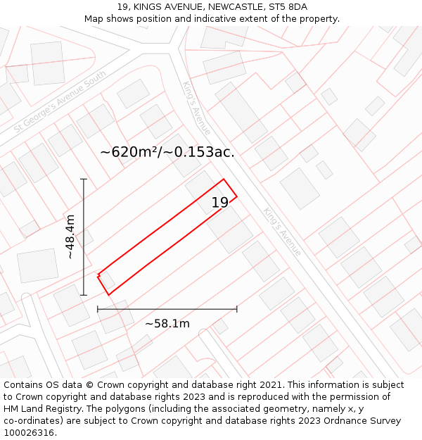 19, KINGS AVENUE, NEWCASTLE, ST5 8DA: Plot and title map