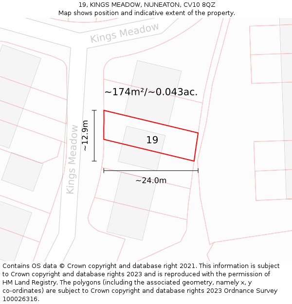 19, KINGS MEADOW, NUNEATON, CV10 8QZ: Plot and title map