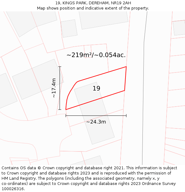 19, KINGS PARK, DEREHAM, NR19 2AH: Plot and title map