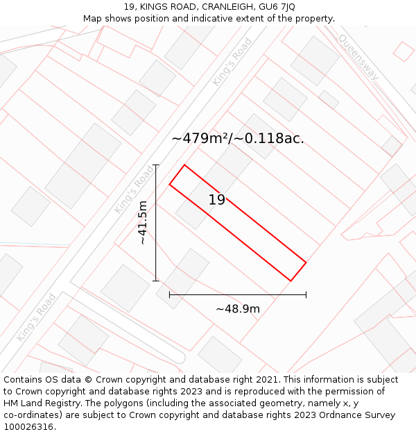 19, KINGS ROAD, CRANLEIGH, GU6 7JQ: Plot and title map