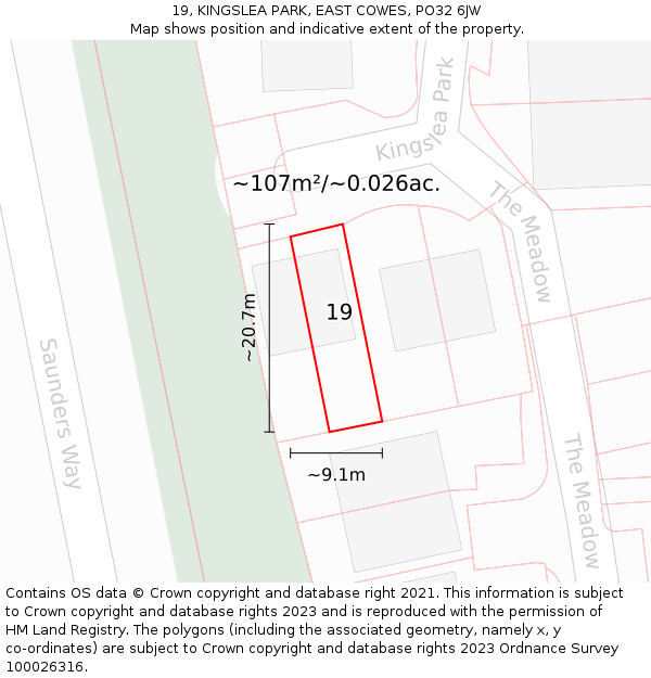 19, KINGSLEA PARK, EAST COWES, PO32 6JW: Plot and title map