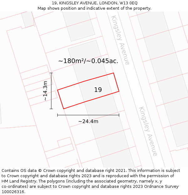 19, KINGSLEY AVENUE, LONDON, W13 0EQ: Plot and title map