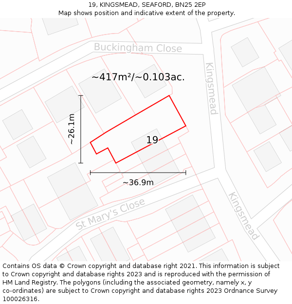 19, KINGSMEAD, SEAFORD, BN25 2EP: Plot and title map