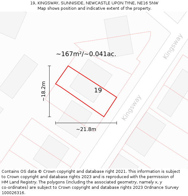 19, KINGSWAY, SUNNISIDE, NEWCASTLE UPON TYNE, NE16 5NW: Plot and title map