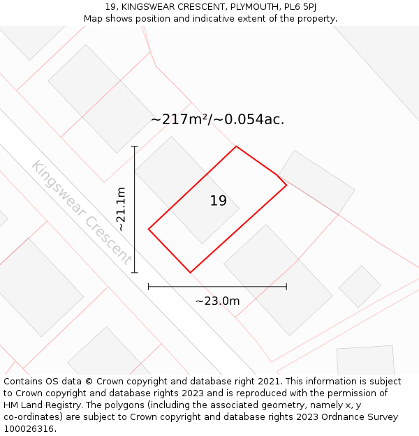19, KINGSWEAR CRESCENT, PLYMOUTH, PL6 5PJ: Plot and title map