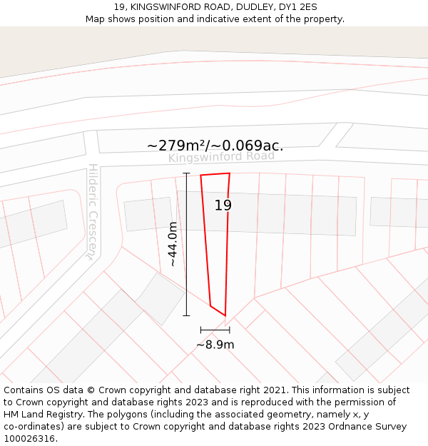 19, KINGSWINFORD ROAD, DUDLEY, DY1 2ES: Plot and title map