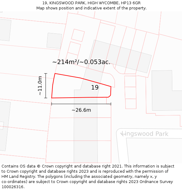 19, KINGSWOOD PARK, HIGH WYCOMBE, HP13 6GR: Plot and title map