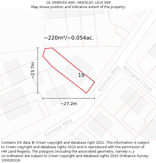 19, KINROSS WAY, HINCKLEY, LE10 0WF: Plot and title map