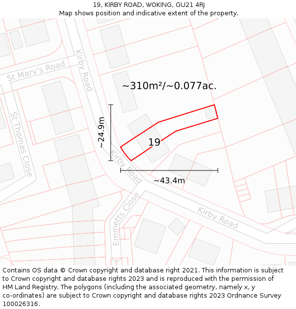 19, KIRBY ROAD, WOKING, GU21 4RJ: Plot and title map