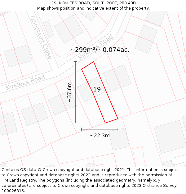 19, KIRKLEES ROAD, SOUTHPORT, PR8 4RB: Plot and title map