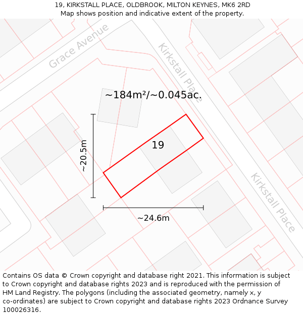 19, KIRKSTALL PLACE, OLDBROOK, MILTON KEYNES, MK6 2RD: Plot and title map