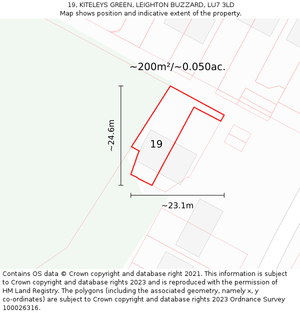 19, KITELEYS GREEN, LEIGHTON BUZZARD, LU7 3LD: Plot and title map