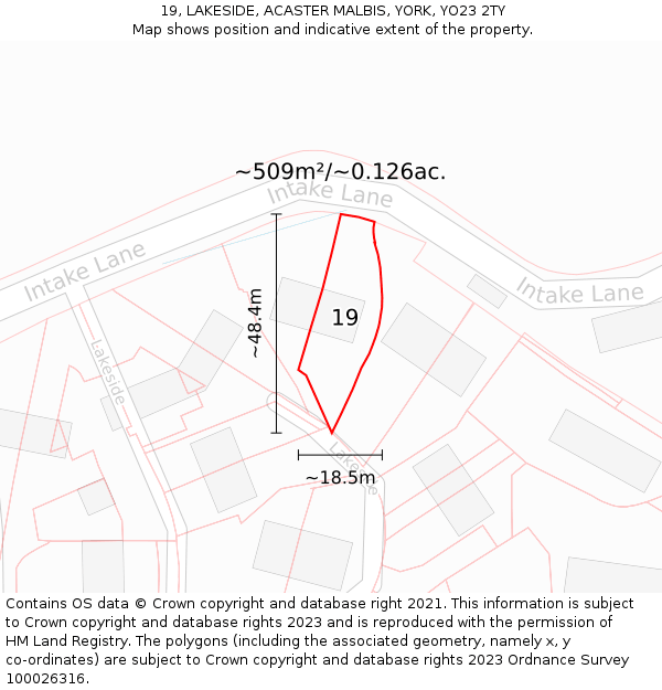 19, LAKESIDE, ACASTER MALBIS, YORK, YO23 2TY: Plot and title map