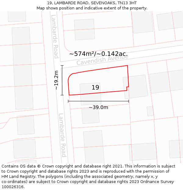 19, LAMBARDE ROAD, SEVENOAKS, TN13 3HT: Plot and title map