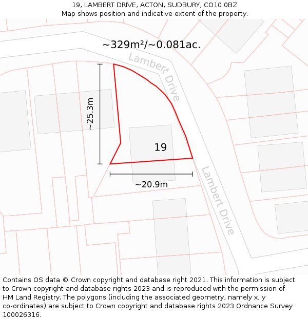 19, LAMBERT DRIVE, ACTON, SUDBURY, CO10 0BZ: Plot and title map