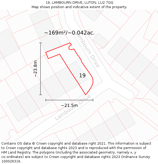 19, LAMBOURN DRIVE, LUTON, LU2 7GQ: Plot and title map