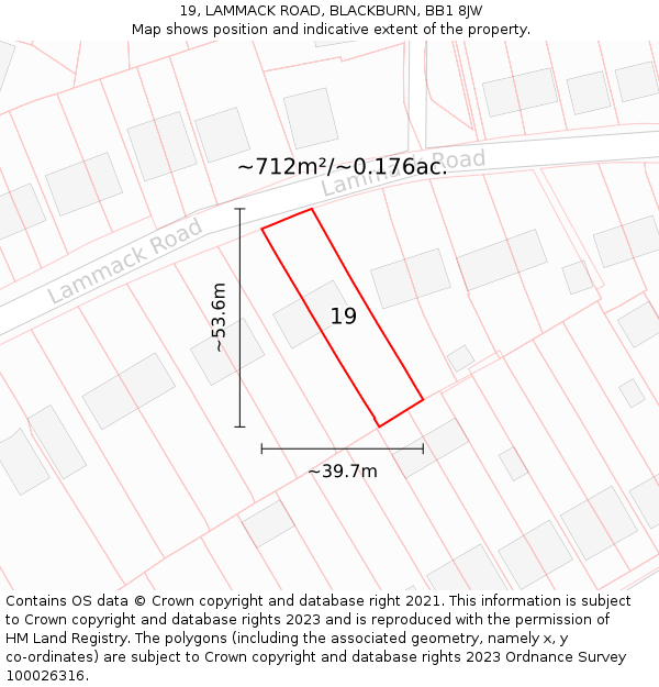 19, LAMMACK ROAD, BLACKBURN, BB1 8JW: Plot and title map