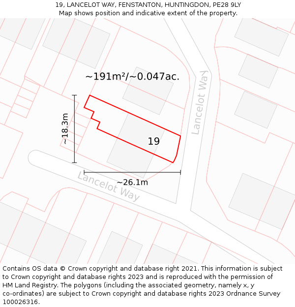 19, LANCELOT WAY, FENSTANTON, HUNTINGDON, PE28 9LY: Plot and title map