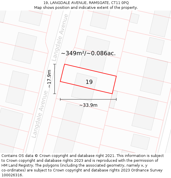 19, LANGDALE AVENUE, RAMSGATE, CT11 0PQ: Plot and title map