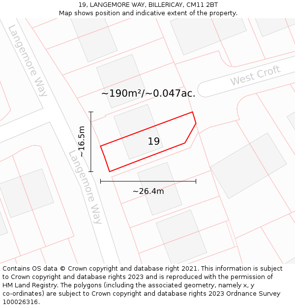 19, LANGEMORE WAY, BILLERICAY, CM11 2BT: Plot and title map