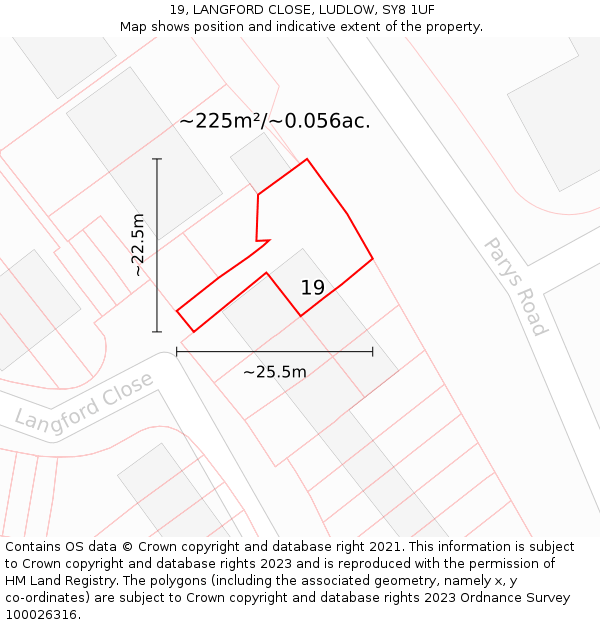 19, LANGFORD CLOSE, LUDLOW, SY8 1UF: Plot and title map