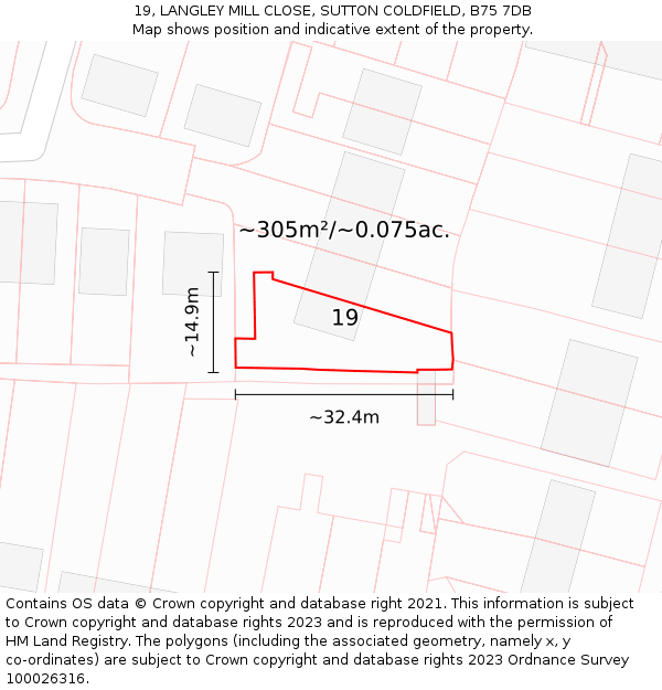 19, LANGLEY MILL CLOSE, SUTTON COLDFIELD, B75 7DB: Plot and title map