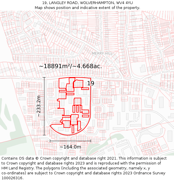 19, LANGLEY ROAD, WOLVERHAMPTON, WV4 4YU: Plot and title map