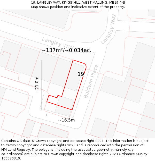 19, LANGLEY WAY, KINGS HILL, WEST MALLING, ME19 4NJ: Plot and title map