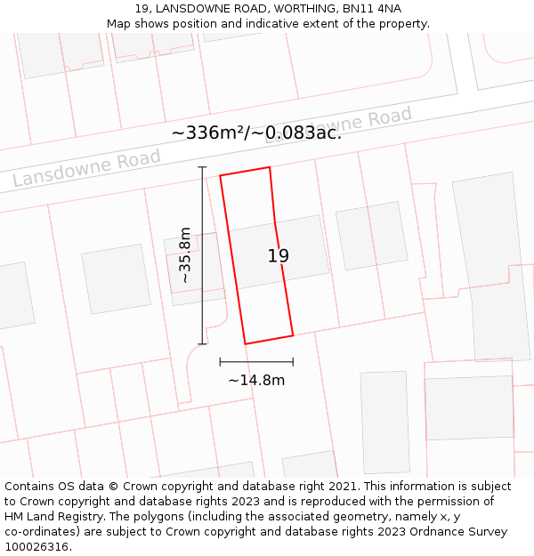 19, LANSDOWNE ROAD, WORTHING, BN11 4NA: Plot and title map