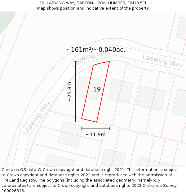 19, LAPWING WAY, BARTON-UPON-HUMBER, DN18 5EL: Plot and title map