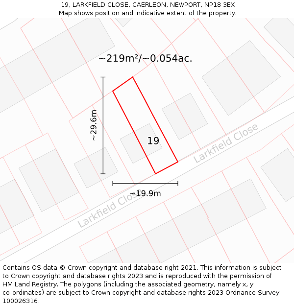 19, LARKFIELD CLOSE, CAERLEON, NEWPORT, NP18 3EX: Plot and title map