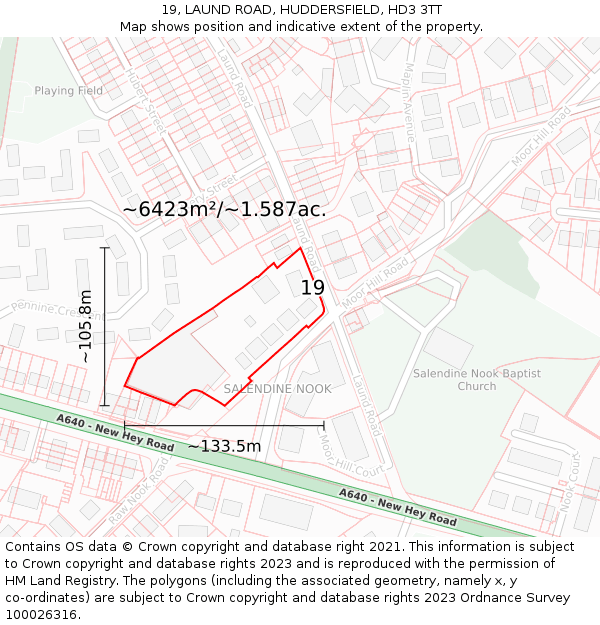 19, LAUND ROAD, HUDDERSFIELD, HD3 3TT: Plot and title map