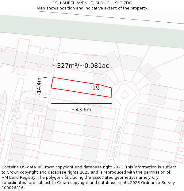 19, LAUREL AVENUE, SLOUGH, SL3 7DG: Plot and title map