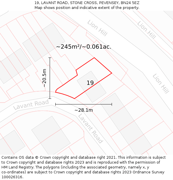 19, LAVANT ROAD, STONE CROSS, PEVENSEY, BN24 5EZ: Plot and title map