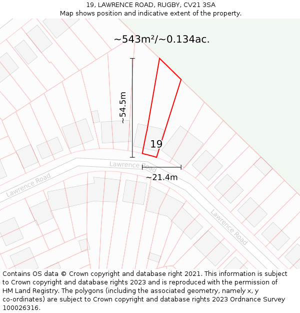 19, LAWRENCE ROAD, RUGBY, CV21 3SA: Plot and title map