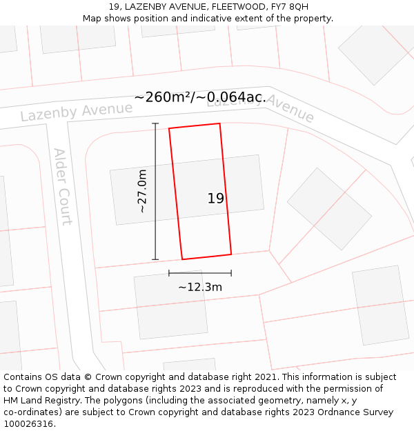 19, LAZENBY AVENUE, FLEETWOOD, FY7 8QH: Plot and title map